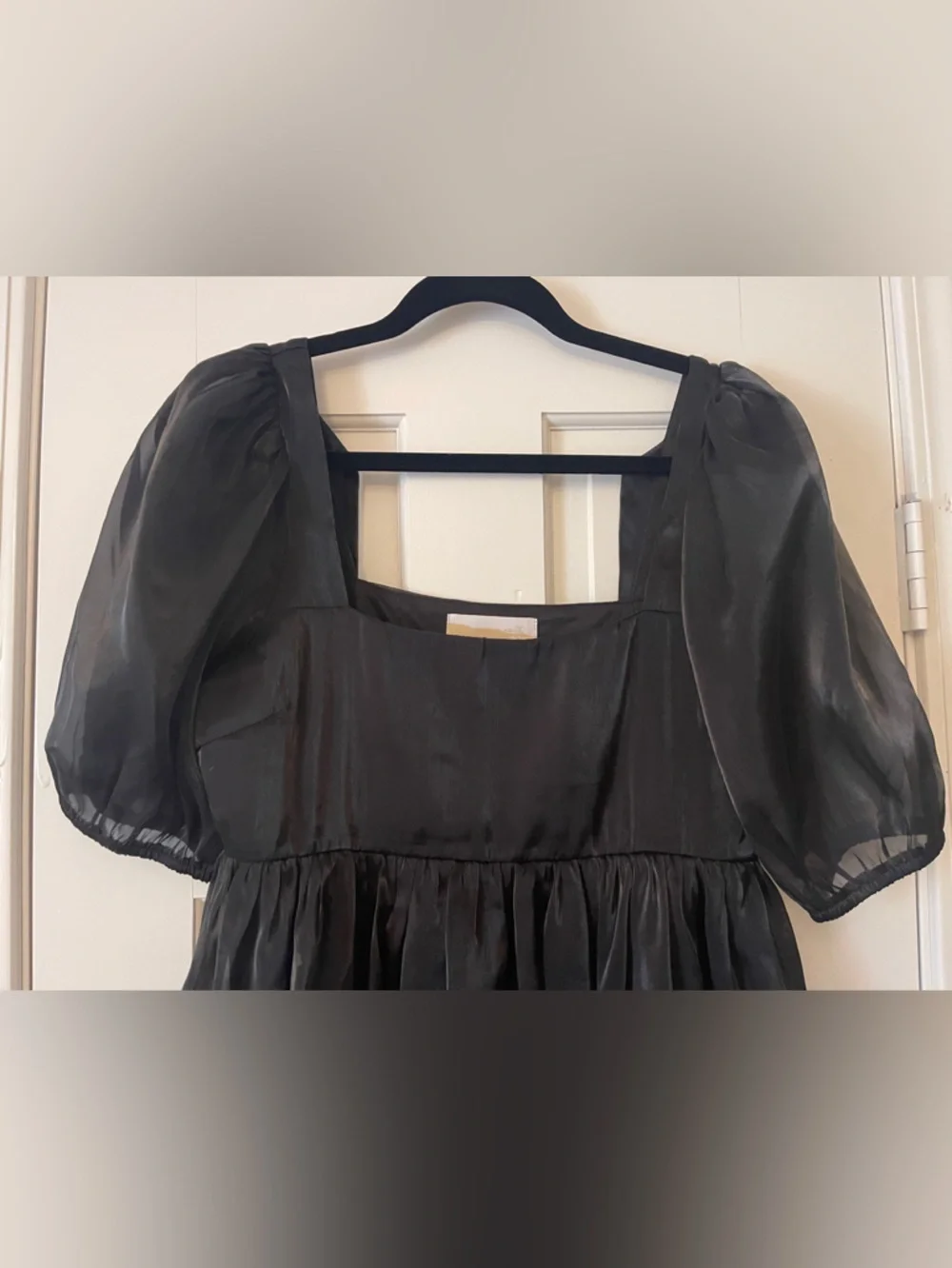 Black Satin Puff-Sleeve Mini Formal Dress - Picture 3 of 4